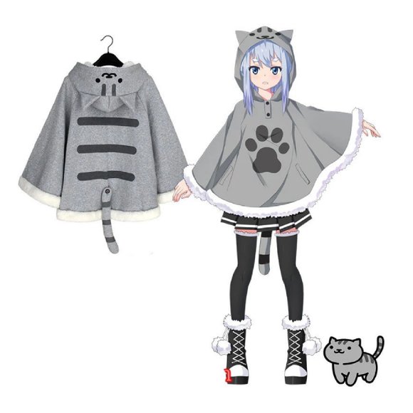 Kawaii Neko Atsume Cat Hoodie with Tail + Cat Gloves (Sold Together as a… - Picture 1 of 6